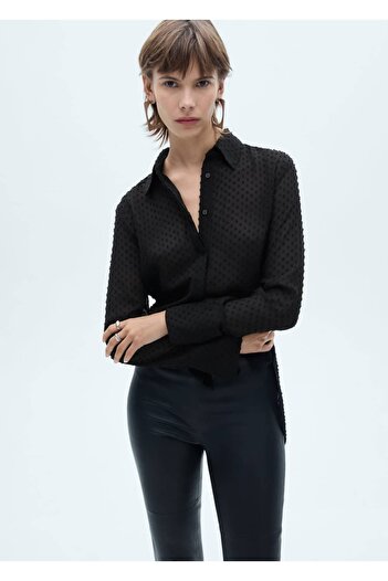 MANGO Woman Plumette Shirt with Hidden Button