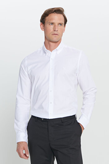 ALTINYILDIZ CLASSICS Men's White Slim Fit Slim Fit 100% Cotton Button Collar Oxford Shirt