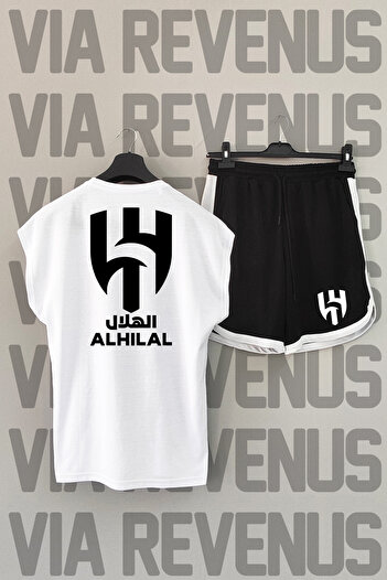 Vordevia Al Crescent Front and Back Printed White Zero Sleeve Sports T-Shirt and Black Shorts Sports Set