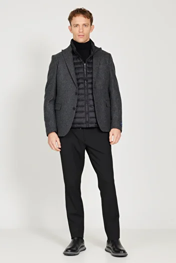 ALTINYILDIZ CLASSICS Men's Anthracite Slim Fit Slim Fit Swallow Collar Patterned Wool Jacket