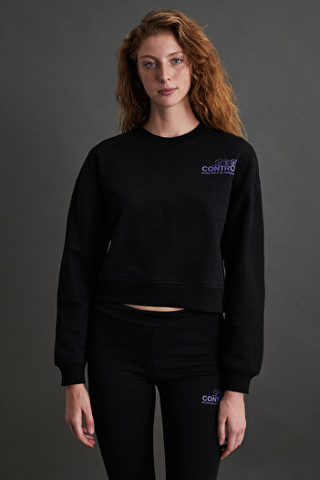 GRIMELANGE Irelia Black Knitted Tracksuit Set - 100% Organic Cotton, 3 Yarn, Print Detail