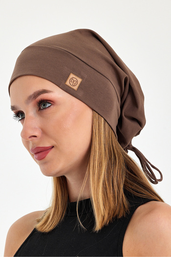 Butikgiz Brown Rope Detailed Special Design 4 Season Hat Beret Buff-Ultra Soft Natural Combed Cotton Fabric