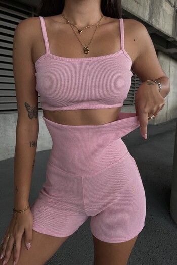 New Now String Strap Crop, Cardigan and Shorts Cashorse 3-Piece Suit