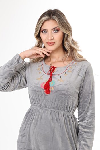mervemoda ЖІНОЧА ОКСАМИТОВА СУКНЯ З ДОВГИМ РУКАВОМ