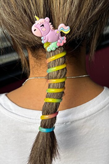 TAKIŞTIR Purple Color Unicorn Figured Spring Spiral Children's Buckle