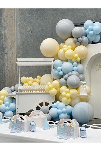 Çemrek Süs Parti Blue Yellow Gray Balloon Chain Set of 100