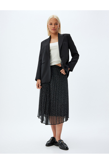 Koton Mit hoher Taille gefütterter, gepunkteter, plissierter Chiffonrock in Midi-Länge