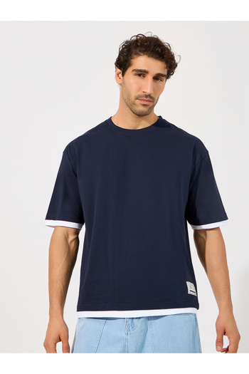 Styli Contrast Panel Oversized T-Shirt with Badge Detail
