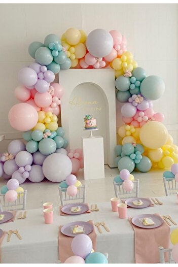 Çemrek Süs Parti Winter Green Yellow Green Lilac Balloon Chain Set of 100