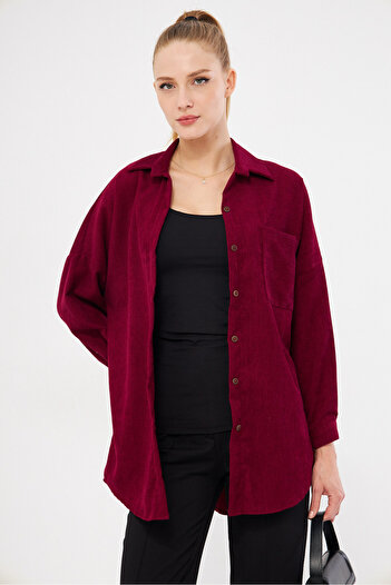 armonika Cămașă oversize subțire din velur cu buzunar de prune închis pentru femei ARM-24K 001076