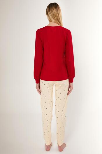 Pierre Cardin Paris Printed Women's Seasonal Pajamas Set - 100% Cotton, Long Sleeve V-Neck Combed Cotton