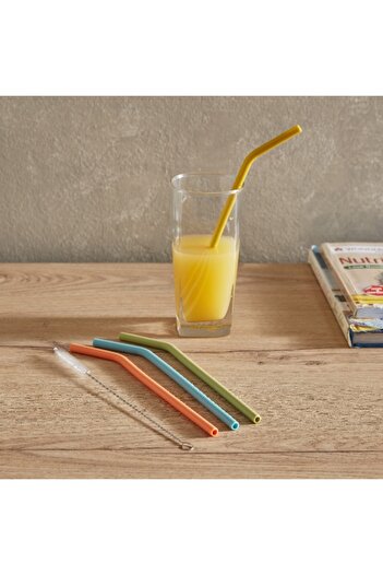 Home Box Easy Chef 5-Piece Silicone Straw with Cleaning Brush Set