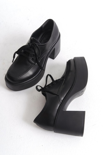 Modabuymus Tonda Black Matte Thick Platform Heeled Casual Shoes