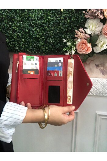 Baykuş Boutique Leather Women's Wallet with Phone Compartment and Cash Coin Compartment Wrist Arm Hand Strap Wallet