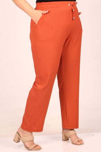 Eslina 39011 Large Size Brick Colored Wrap Skinny Leg Trousers