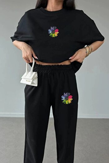 HOFFNUNG Colorful Floral Printed Tshirt tracksuit bottom top Set