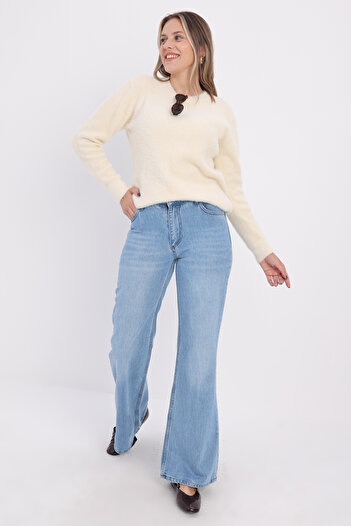 ALLDAY Blue 100% Cotton Spanish Leg Trousers