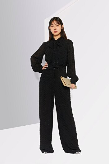 Michael Kors Women Textured Long Sleeve Jumpsuit, Black