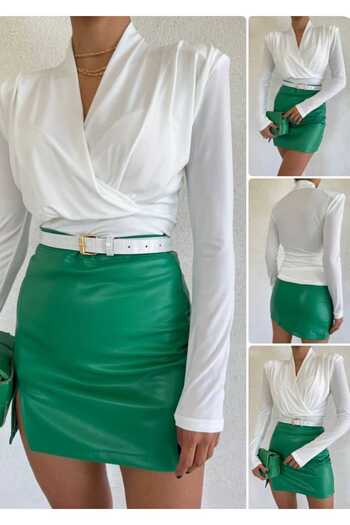 Asia Asia Shoulder Padded Crepe Bluz