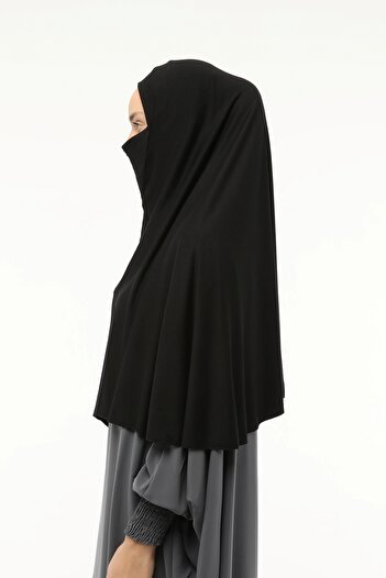 Altobeh Hazır Türban Peçeli Pratik Eşarp Tesettür Nikaplı Hijab - Namaz Örtüsü Sufle (3XL) - Siyah