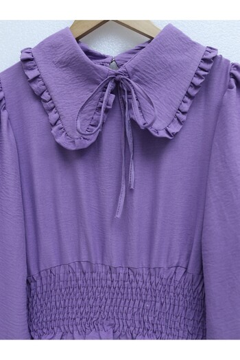 Modamorfo Elastic Waist Baby Collar Long Sleeve Blouse - Lilac