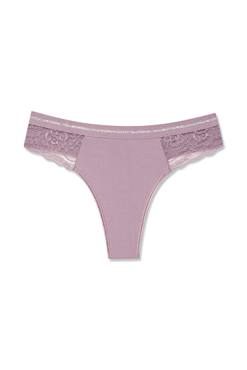 HNX 5-Piece Interlock Basen Lace Detailed Glittery Elastic Waist Women's Thong Panties