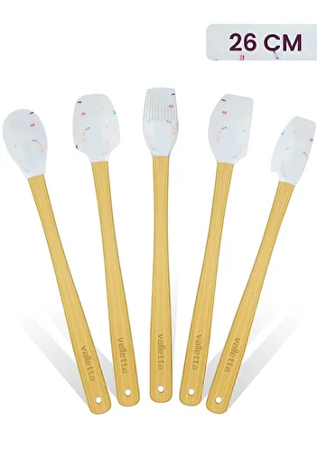 valletta Indigo Bamboo Silicone Spatula Set - 5 Pieces White Spots, Long 26 Cm