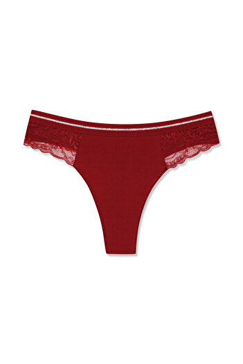 HNX 3-Piece Interlock Basen Lace Detailed Glittery Elastic Waist Women's Thong Panties