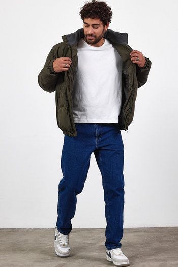 MADZEYMODA Men's Lined Thick Khaki Green Puffer Jacket Mz50639