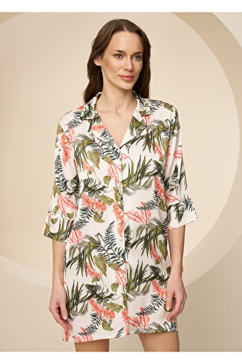 CAROLINE Half Sleeve Cuffed Buttoned Jacket Collar Nightwear