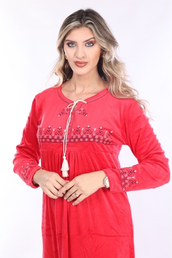 mervemoda Women's Long Sleeve Velvet Dress