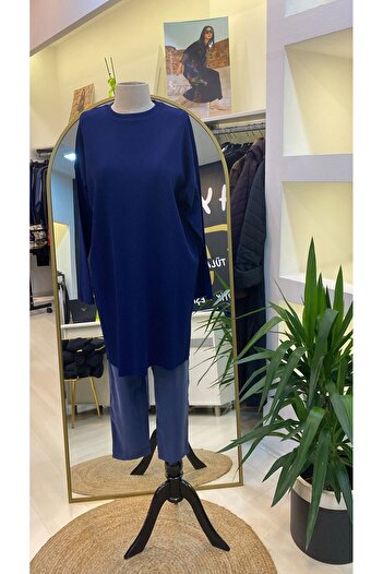 Invee Innee 7014 Model Navy Blue Knitwear Tunic