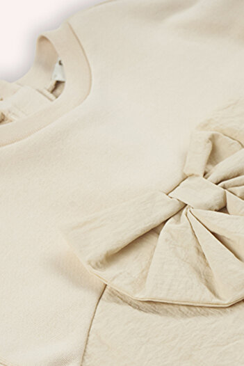 Panço Kız Bebek Fiyonk Detaylı Bej Sweatshirt