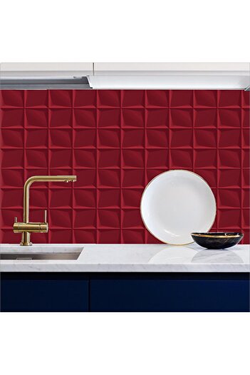 Bigaimaj Kitchen Countertop Self Adhesive Foil Red-White Stone Pattern 60Cmx100Cm