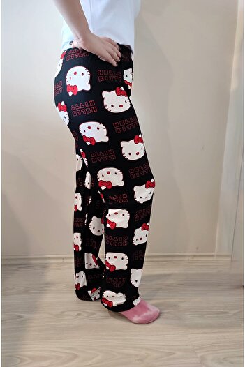 enmodaiçgiyim Black Patterned Suede Women's Pajama Bottoms