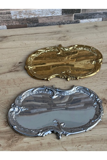 Hediye Köşkü Fenomen Lüks Metal Oval Gümüş Sunum Tepsisi