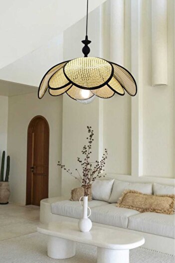 BSA LIGHTING PAPATYA HASIR TEKLİ KREM ABAJURLU AVİZE (8 YAPRAKLI)KULLANIM OTURMA ODASI, HOL, YATAK ODASI,MUTFAK