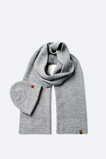 Avva Men's Gray Jacquard Knitwear Scarf Beret Set A42Y9220