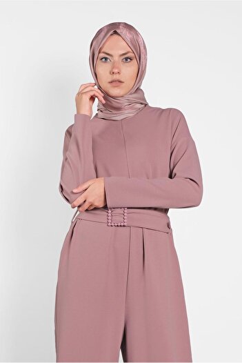 Alvina 40216 Model Pearl Belt and Zipper Jumpsuit