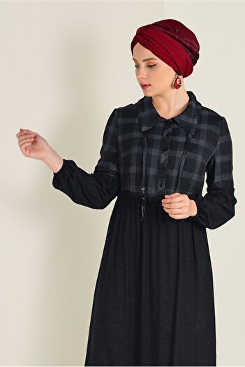 Alvina 4566 Model Flounced Plaid Dress with Hem