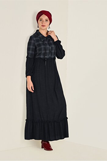 Alvina 4566 Model Flounced Plaid Dress with Hem