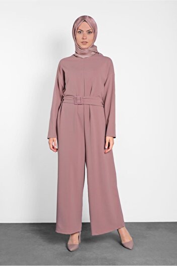 Alvina 40216 Model Pearl Belt and Zipper Jumpsuit