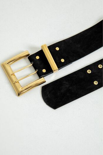 Lukas Square Buckle Double Tongue Women's Belt-Black