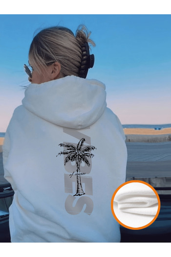 PENTHİLUS Vipes Palm Tree Patterned - Hooded White Oversize φούτερ