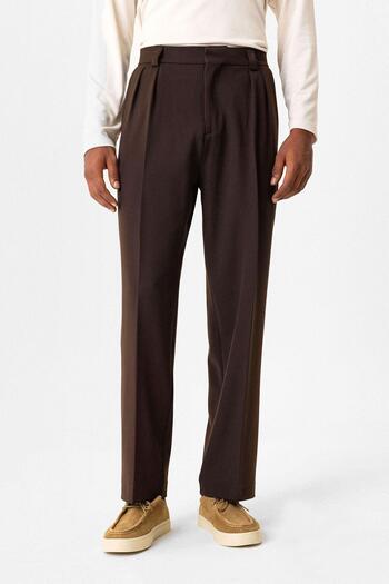 Antioch Kahve Yüksek Bel Pileli Relaxed Fit Baggy Erkek Pantolon