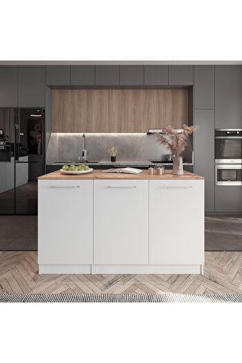 Tdesigno Katrina-katirinia Mutfak Adası -alt Modül-150 Cm Beyaz -tezgah Dahil