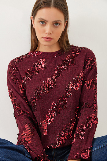 Bianco Lucci Women's Asymmetrical Sequin Knitwear 6435 60351022