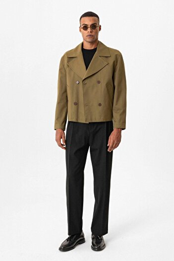 Antioch Khaki Crop Fit Men's Trench Coat