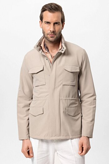 Antioch Beige Stand Collar Safari Men's Coat
