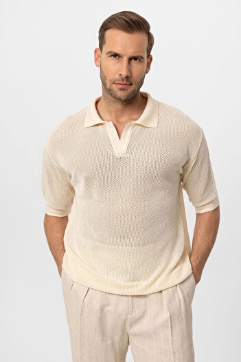 Antioch Openwork Ecru Polo Neck Men's T-shirt